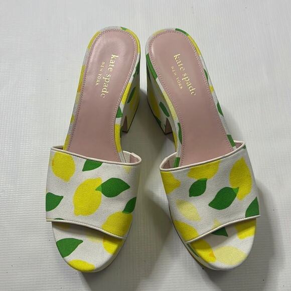 KATE SPADE NEWYORK IBIZA CANVAS LEMON PLATFORM SLIDE‎ SIZE 10 1/2 B - Picture 1 of 6